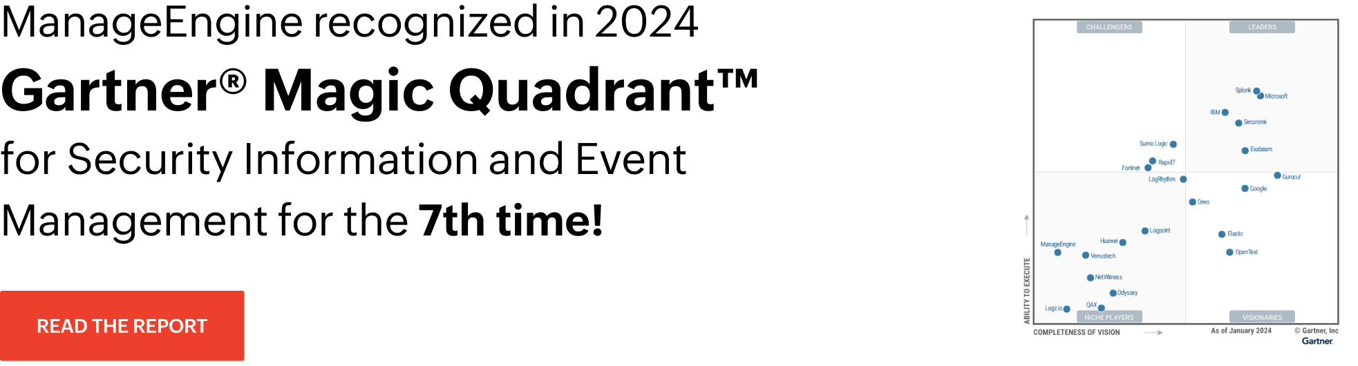 For the 7 time! ManageEngine recognised in
                            2024 Gartner&reg; Magic Quadrant&trade; for Security Information and Event Management