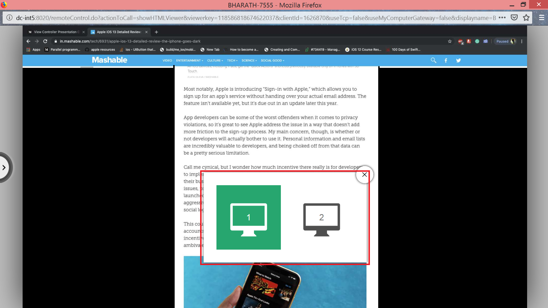 Switch between remote mac screens in multi monitor view seamlessly